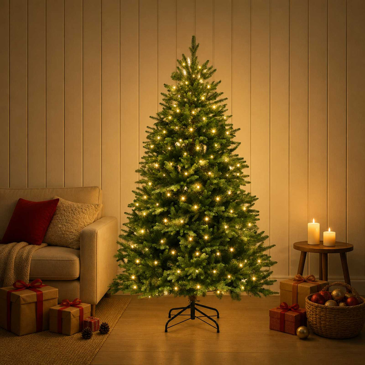 Artificial Hinged Christmas Tree 180 cm 300 LEDs Warm White