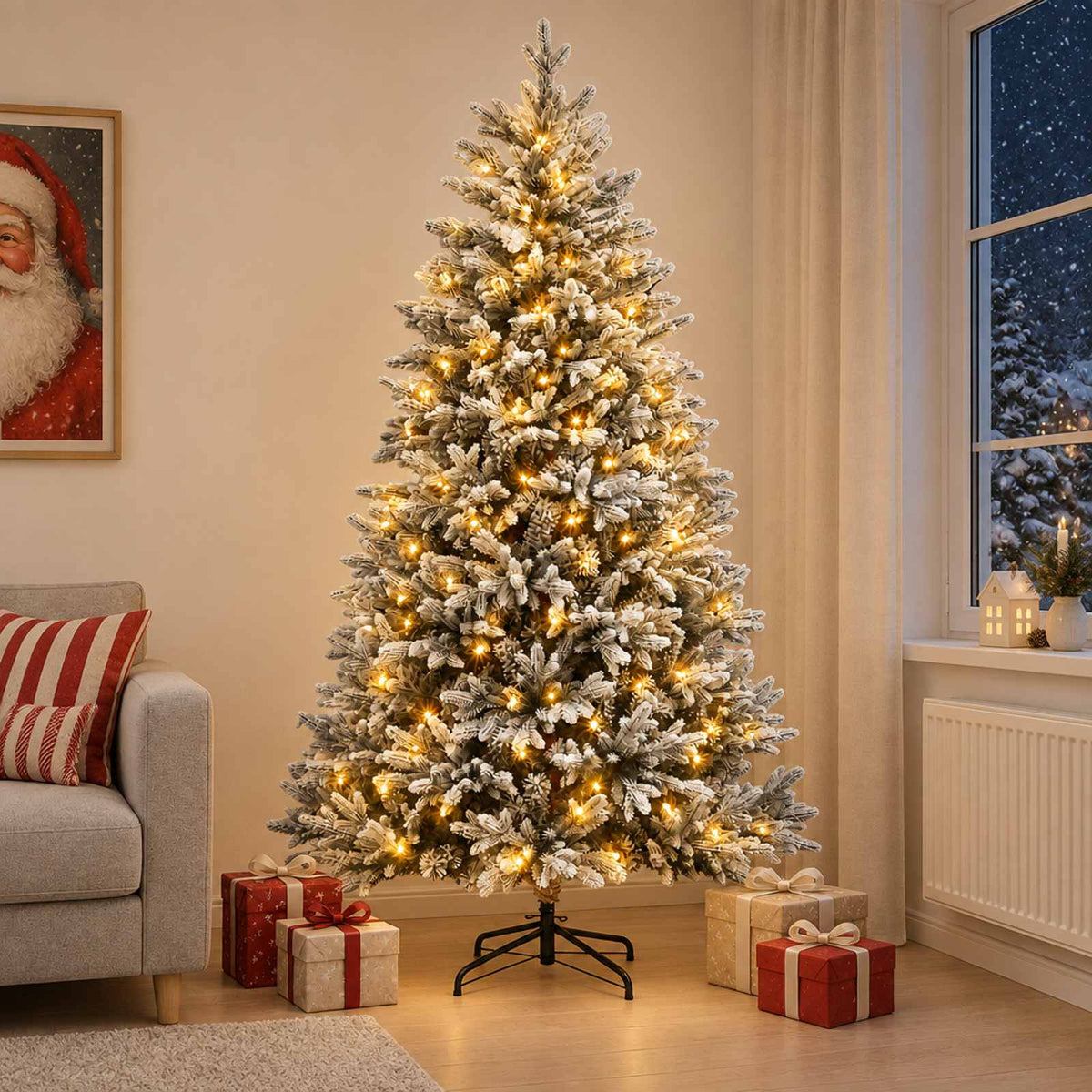 Artificial Hinged Christmas Tree 210 cm 300 LEDs Warm White