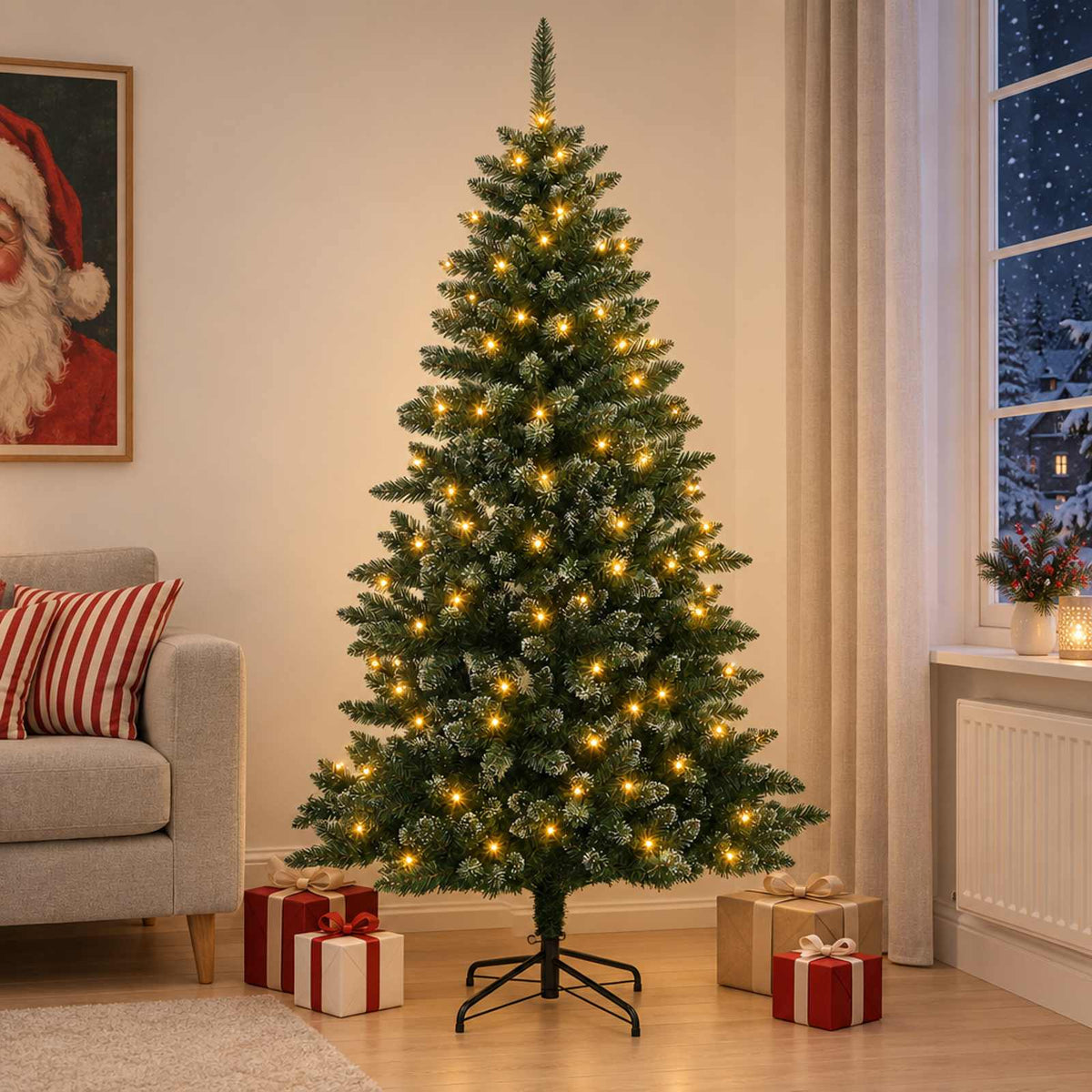 Artificial Hinged Christmas Tree 180 cm 300 LEDs Warm White