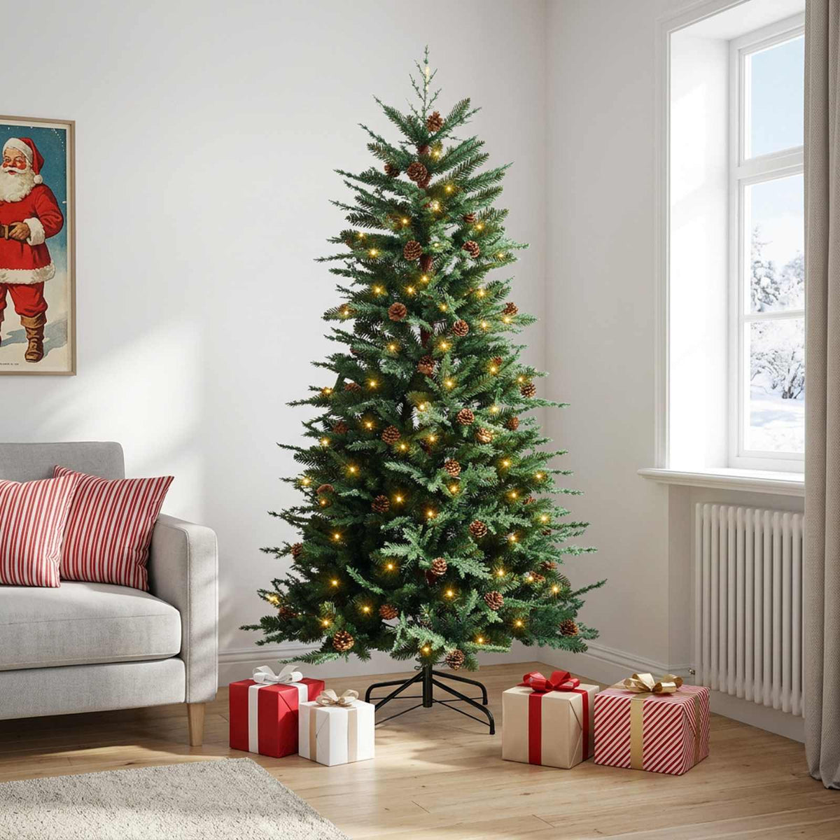 Artificial Hinged Christmas Tree 180 cm 300 LEDs Warm White