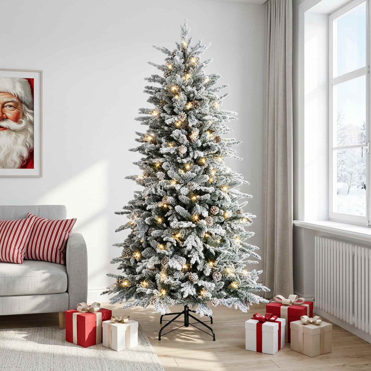 Artificial Hinged Christmas Tree 240 cm 300 LEDs Warm White