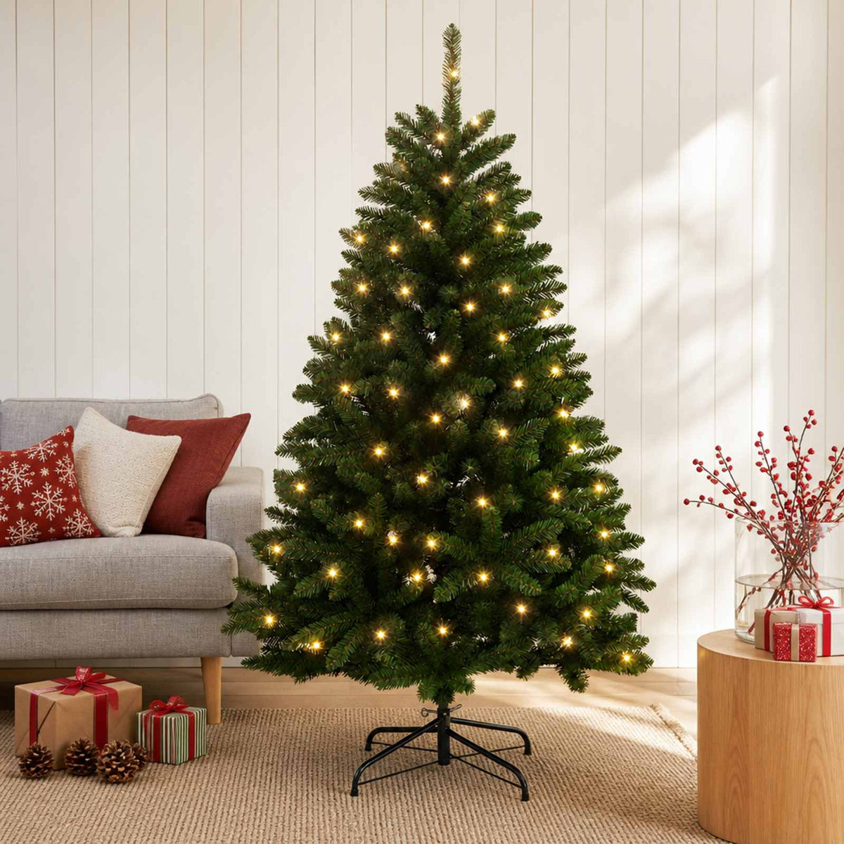 Artificial Hinged Christmas Tree 180 cm 300 LEDs Warm White