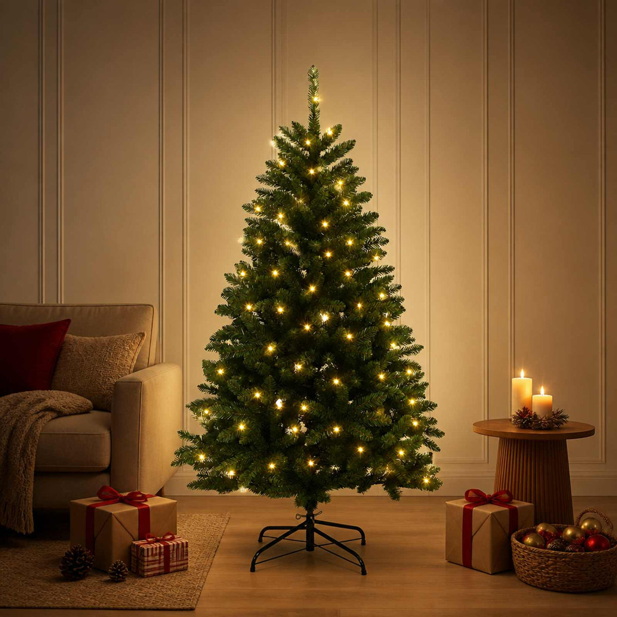 Artificial Hinged Christmas Tree 120 cm 150 LEDs Warm White
