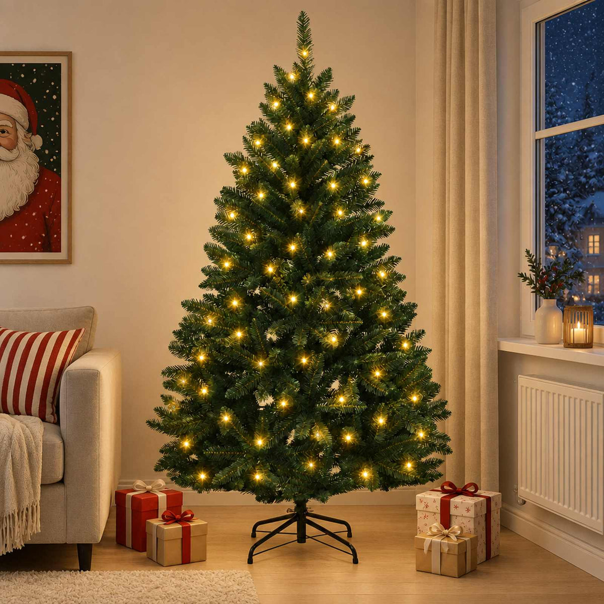 Artificial Hinged Christmas Tree 150 cm 150 LEDs Warm White