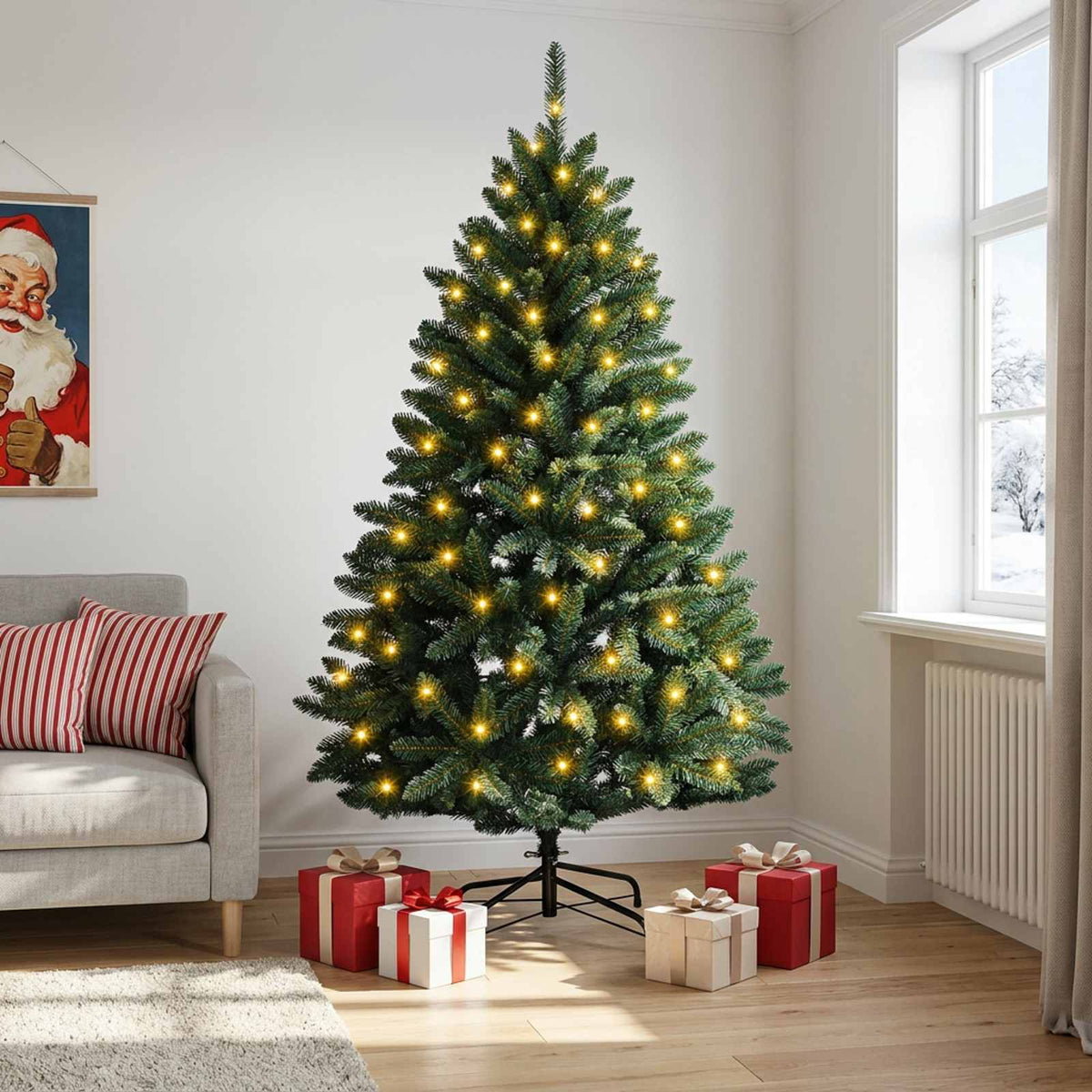 Artificial Hinged Christmas Tree 150 cm 150 LEDs Warm White
