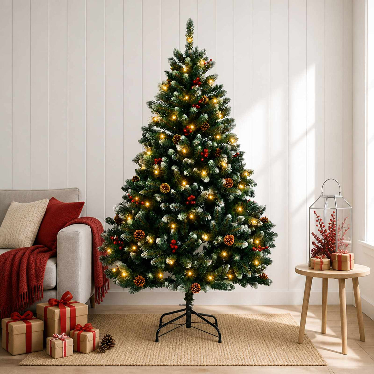 Artificial Hinged Christmas Tree 180 cm 300 LEDs Warm White