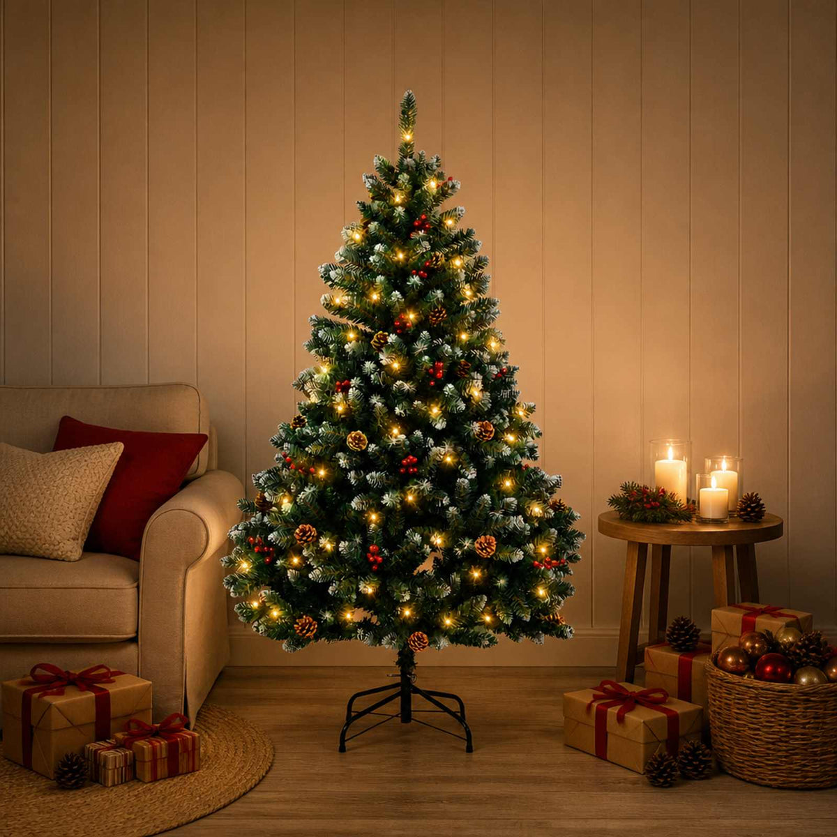 Artificial Hinged Christmas Tree 180 cm 300 LEDs Warm White