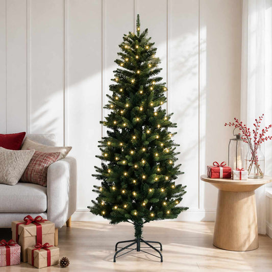 Artificial Hinged Christmas Tree 150 cm 150 LEDs Warm White PVC