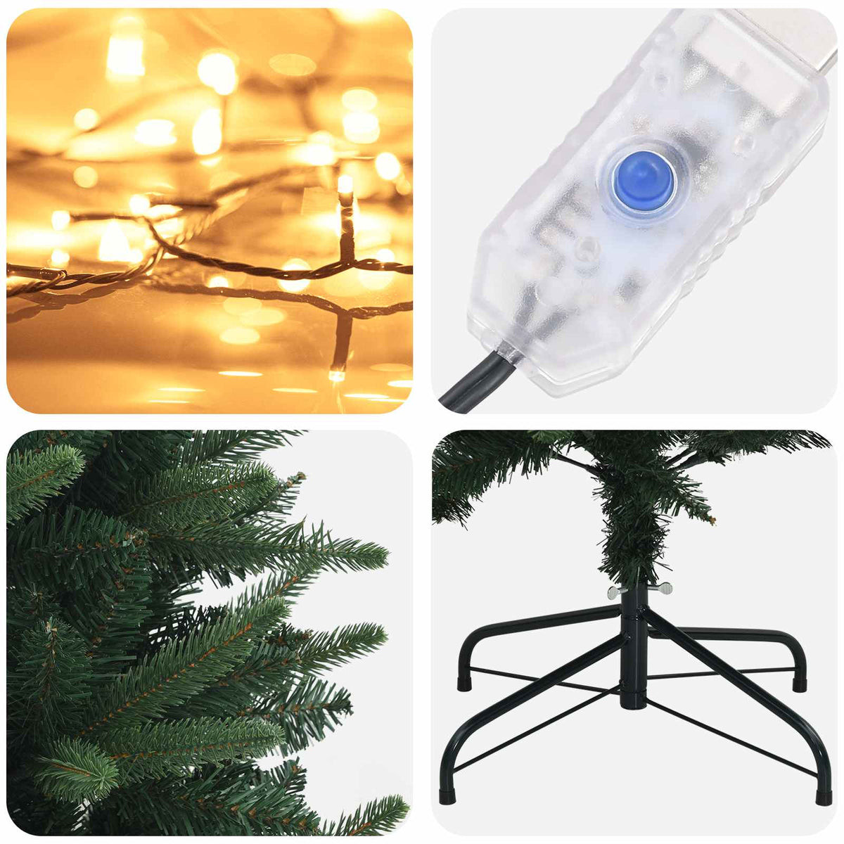 Artificial Hinged Christmas Tree 120 cm 150 LEDs Warm White PVC
