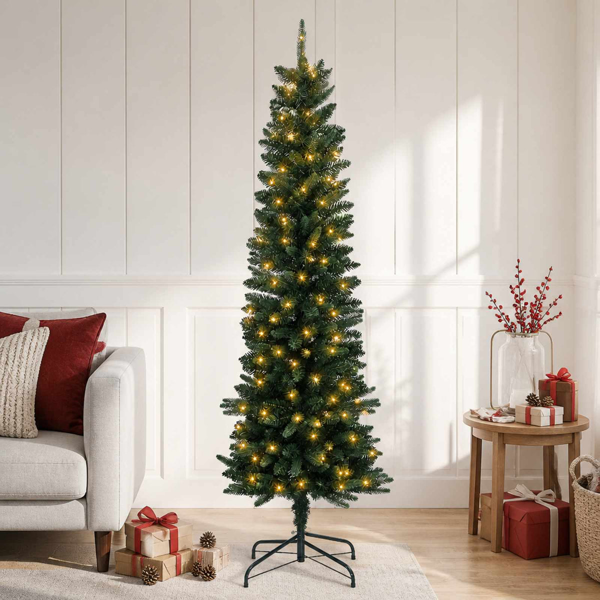 Artificial Slim Christmas Tree 150 cm 150 LEDs Warm White