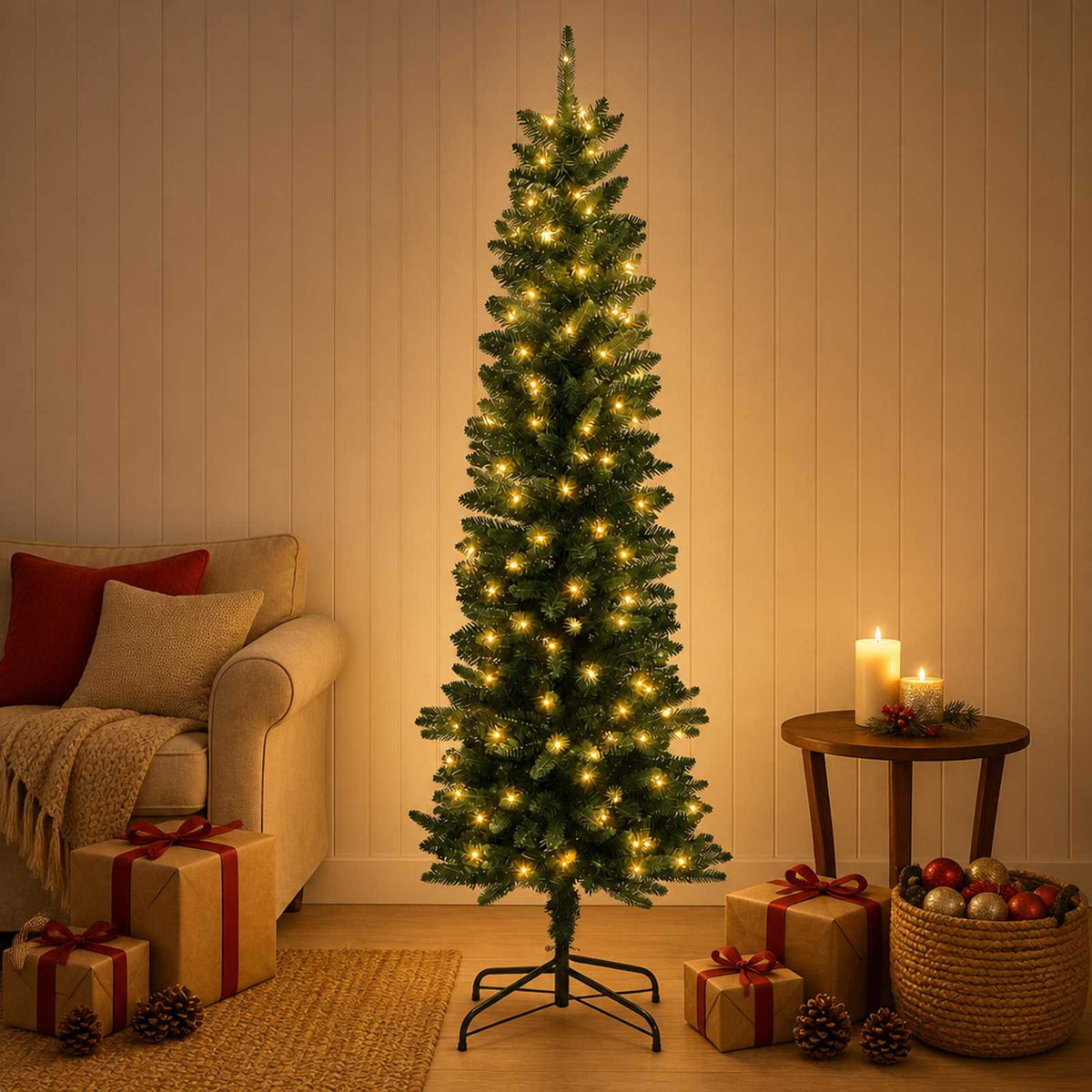 Artificial Slim Christmas Tree 120 cm 150 LEDs Warm White