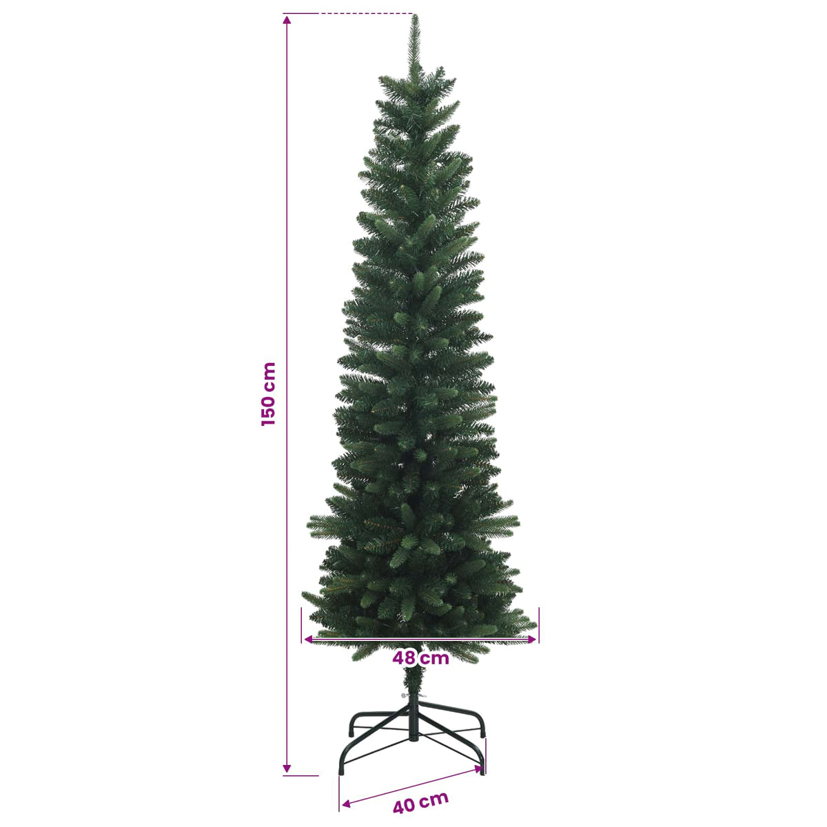 Artificial Slim Christmas Tree 150 cm 150 LEDs Warm White