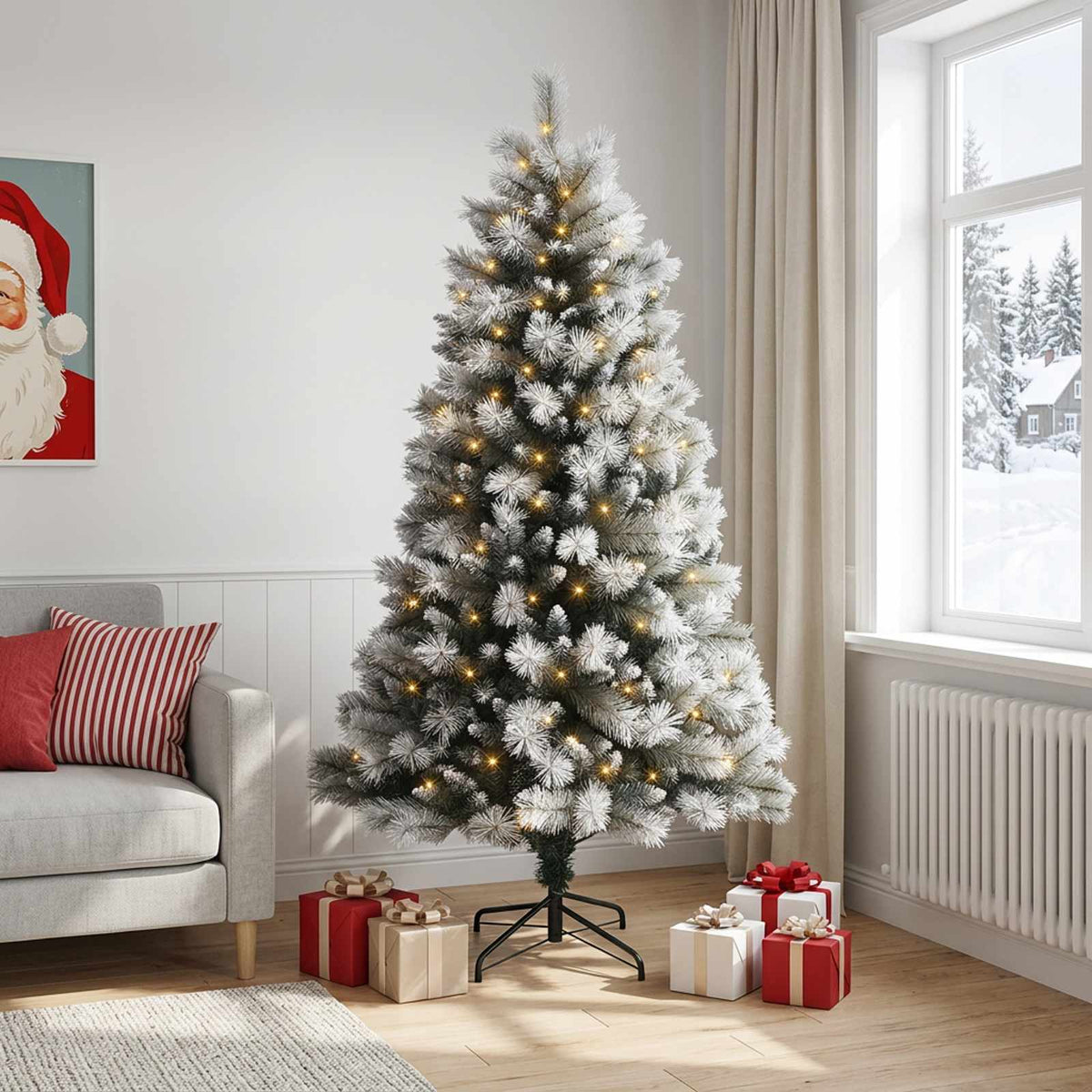 Artificial Hinged Christmas Tree 180 cm 300 LEDs Warm White