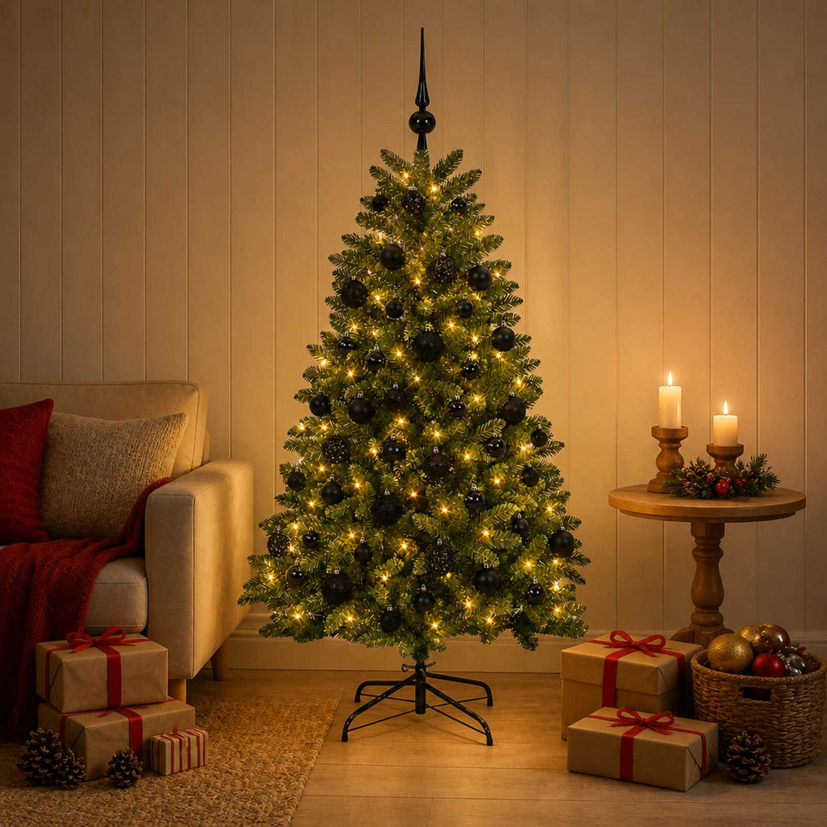 Artificial Christmas Tree Mid-green with Bauble 150 cm 150 LEDs