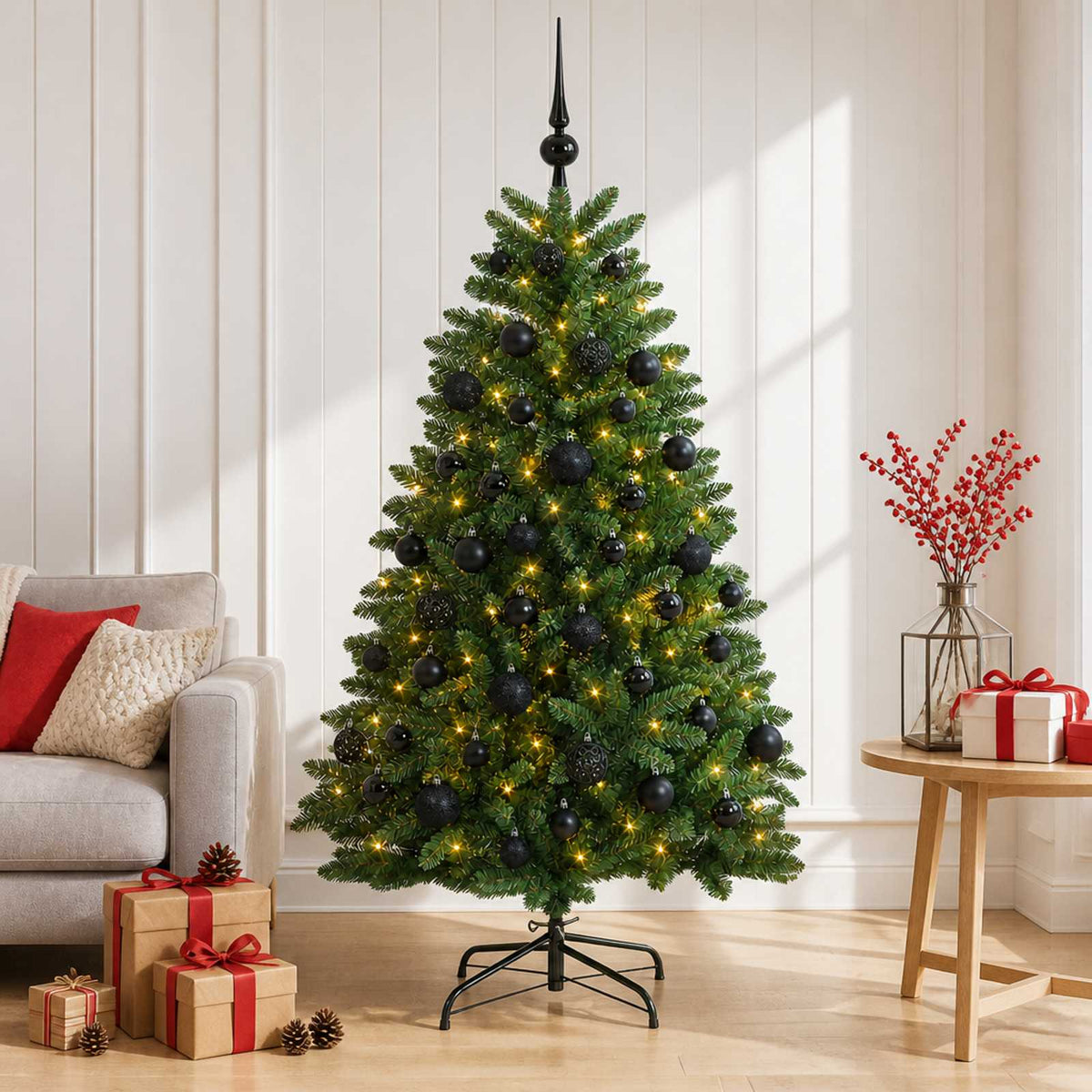 Artificial Christmas Tree Mid-green with Bauble 150 cm 150 LEDs
