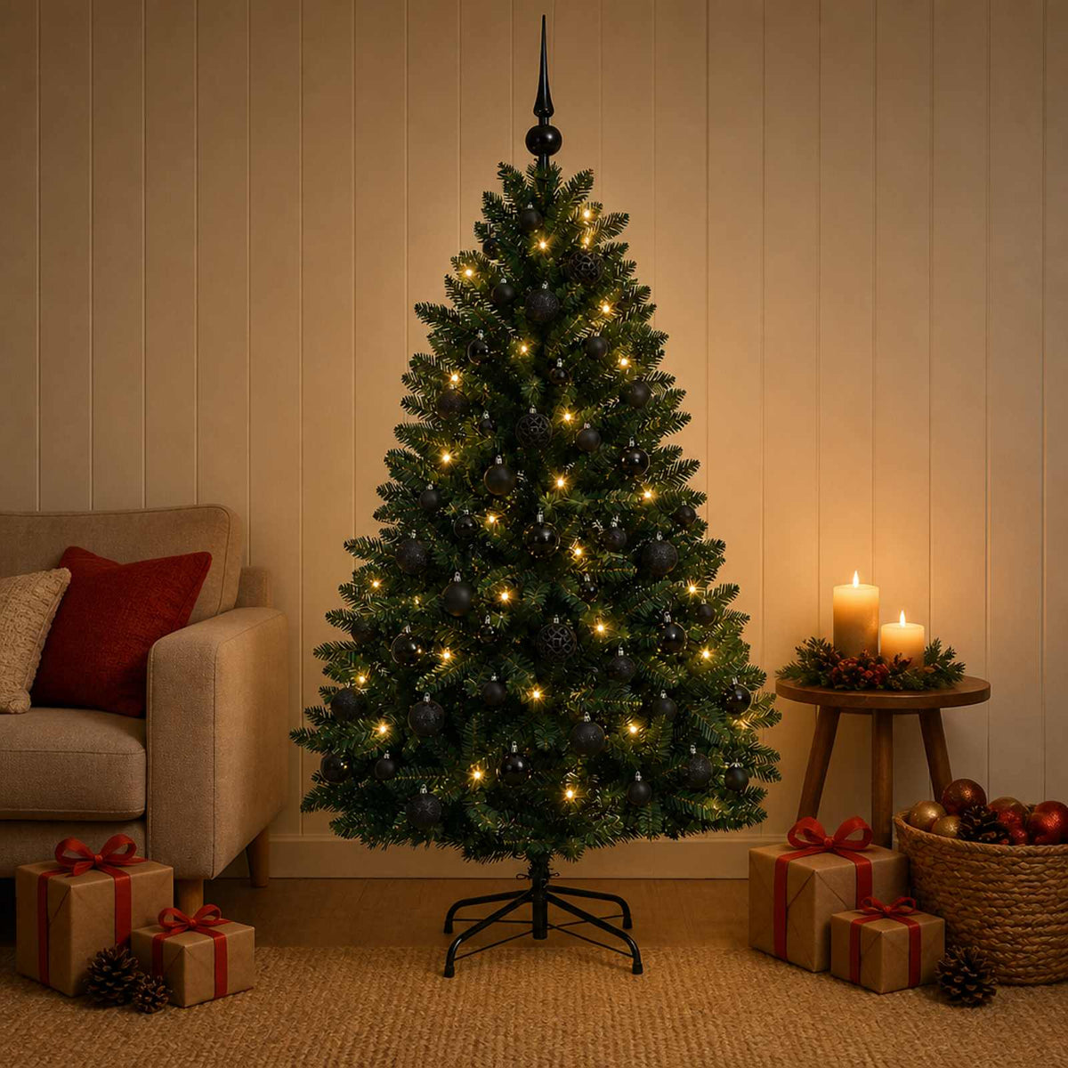 Artificial Christmas Tree Dark Green with Bauble 150 cm