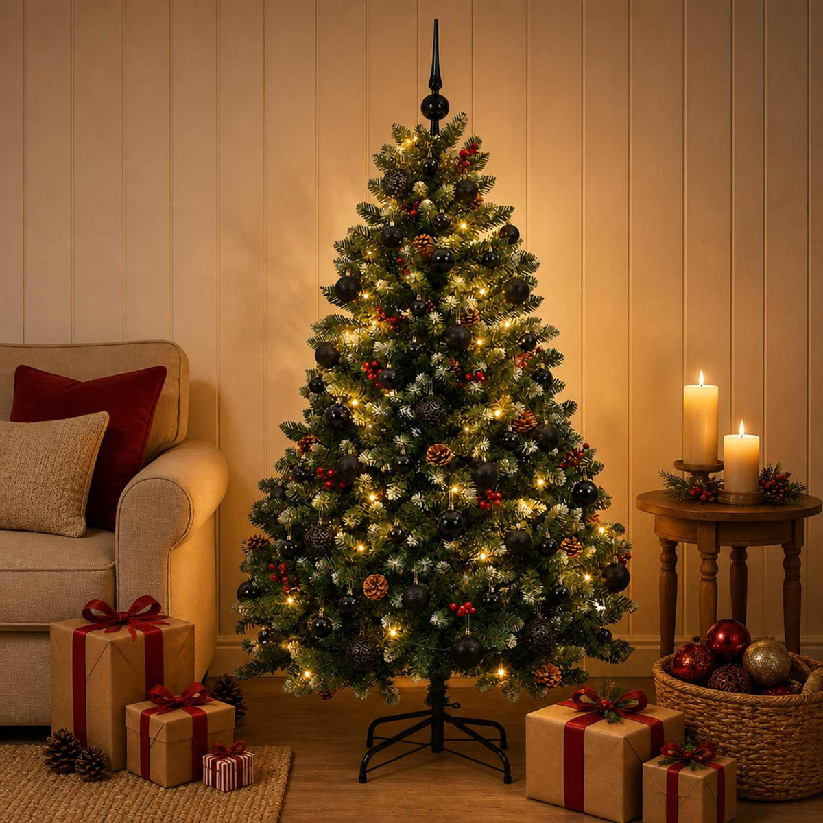 Artificial Christmas Tree Green with Bauble 180 cm 300 LEDs