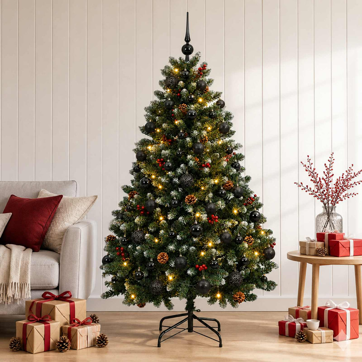 Artificial Christmas Tree Green with Bauble 150 cm 150 LEDs