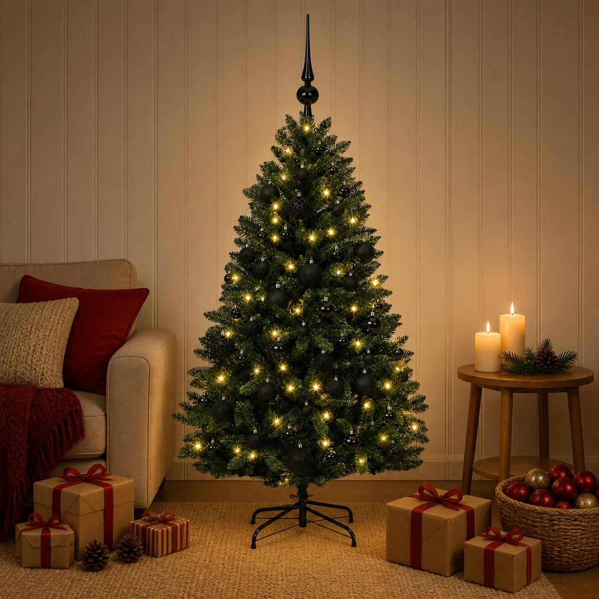 Artificial Christmas Tree Dark Green with Bauble 120 cm