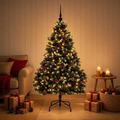 Green Artificial Christmas Tree with Baubles 180 cm 300 LEDs
