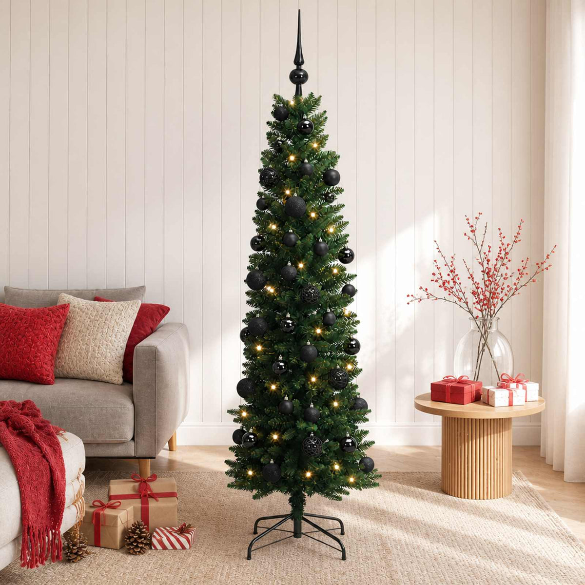 Artificial Slim Christmas Tree with Bauble 150 cm 150 LEDs