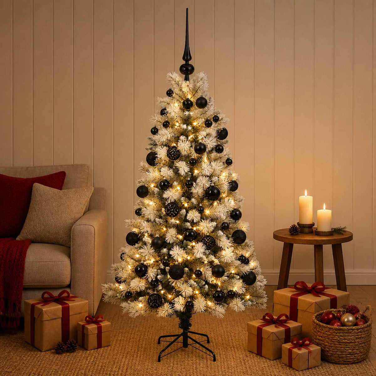Artificial Hinged Christmas Tree with Baubles 150 cm 150 LEDs