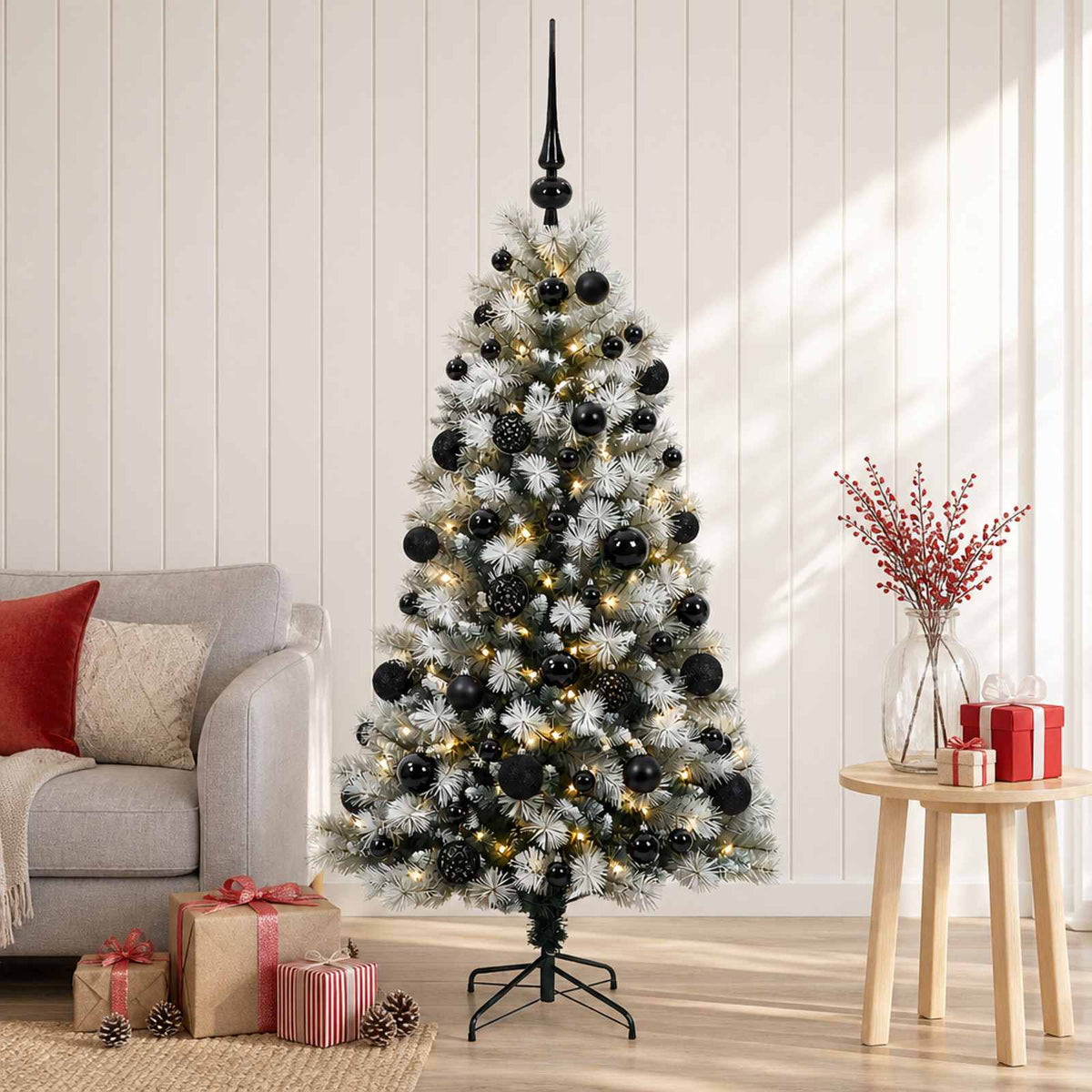 Artificial Hinged Christmas Tree with Baubles 150 cm 150 LEDs
