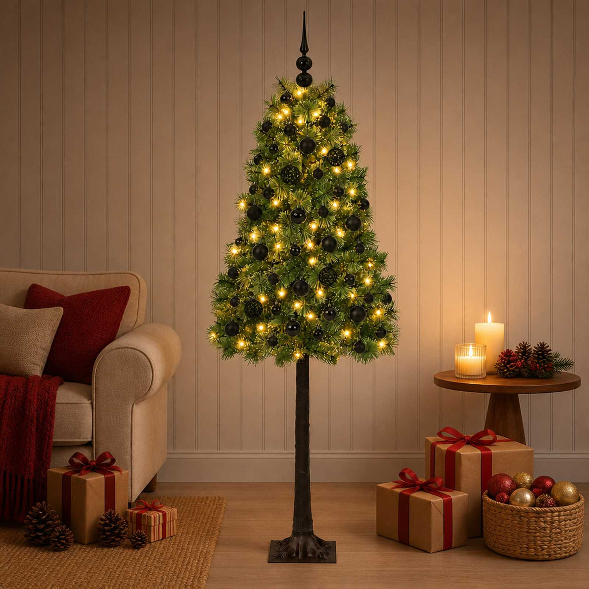 Artificial Hinged Christmas Tree with Baubles 180 cm 300 LEDs