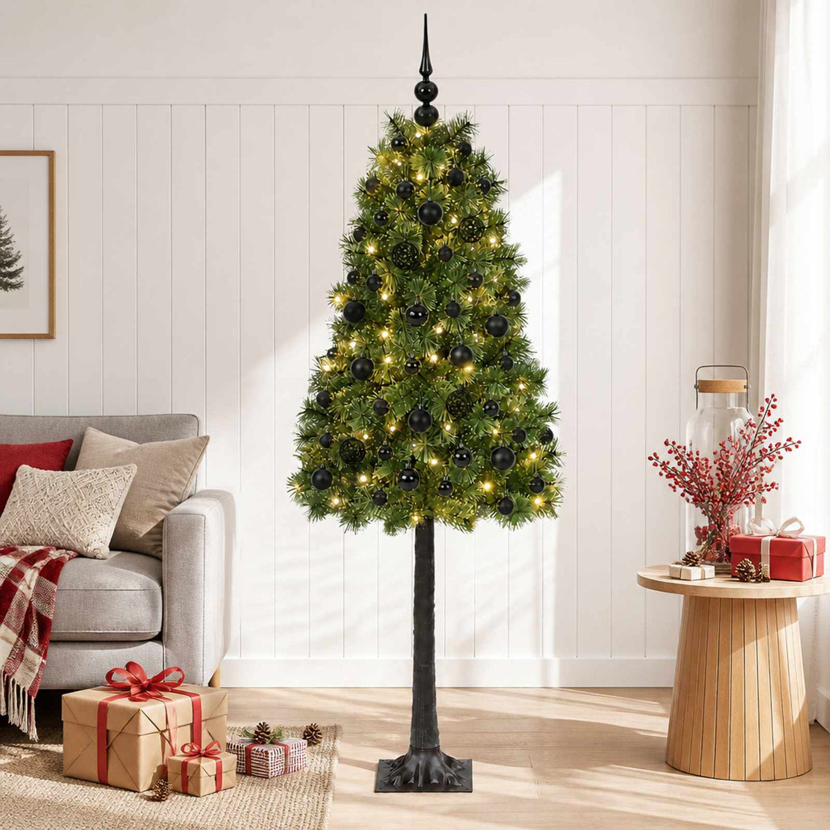 Artificial Hinged Christmas Tree with Baubles 180 cm 300 LEDs
