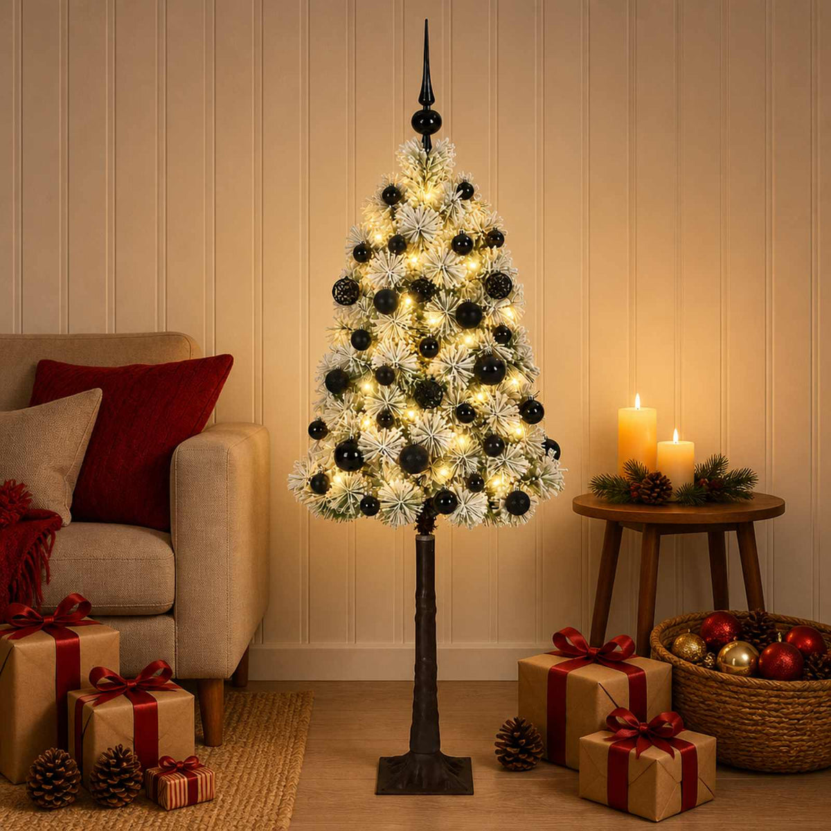 Artificial Hinged Christmas Tree with Baubles 180 cm 300 LEDs