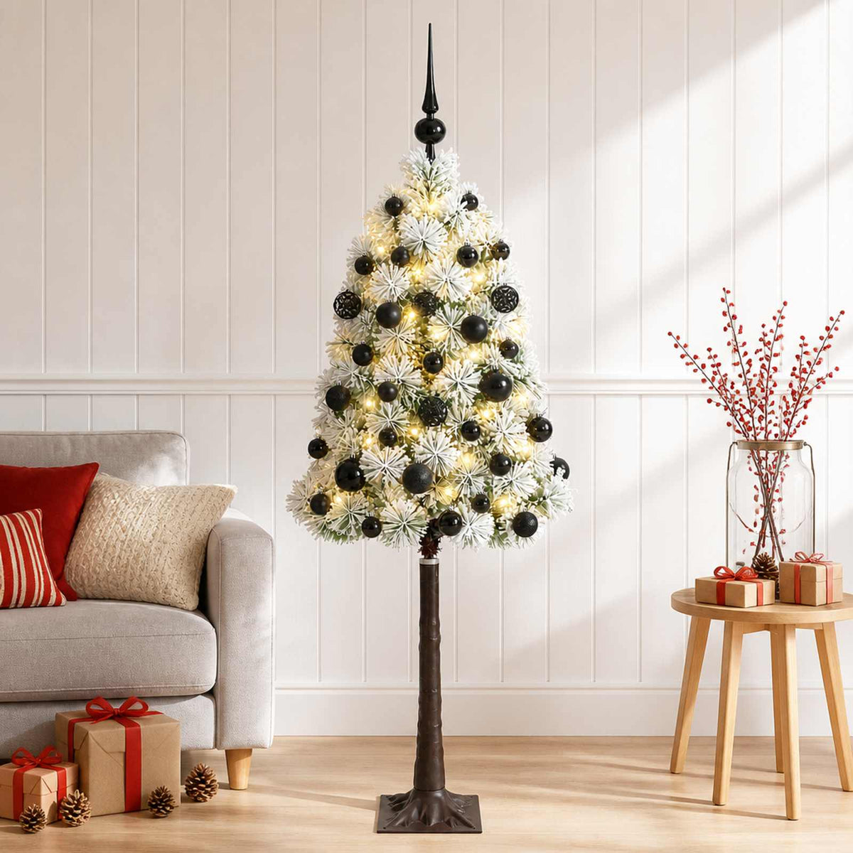 Artificial Hinged Christmas Tree with Baubles 180 cm 300 LEDs