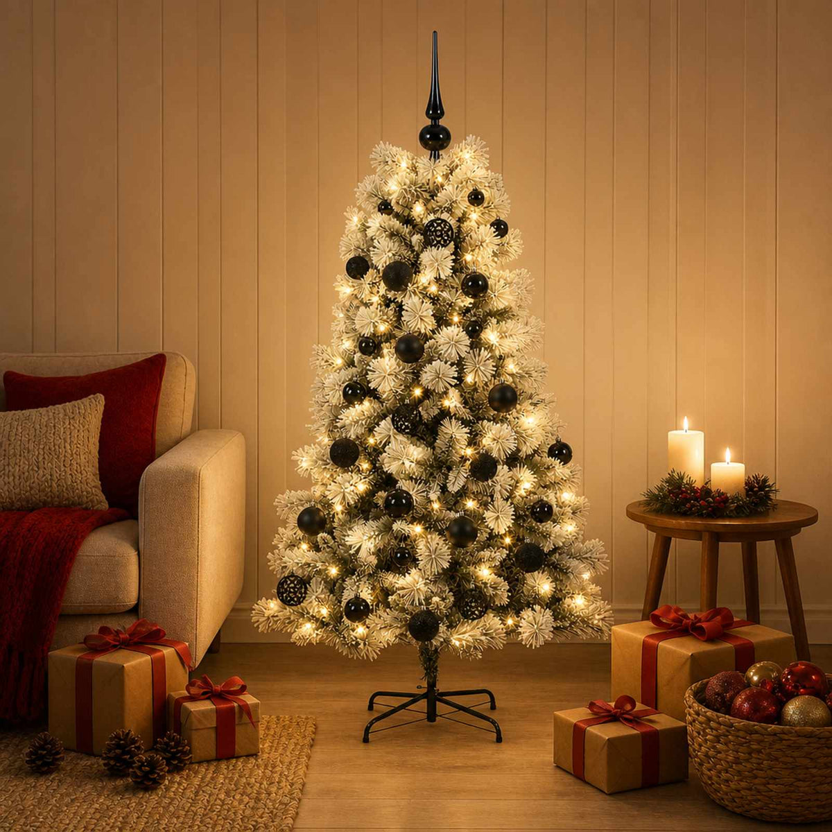 Artificial Hinged Christmas Tree with Baubles 150 cm 150 LEDs