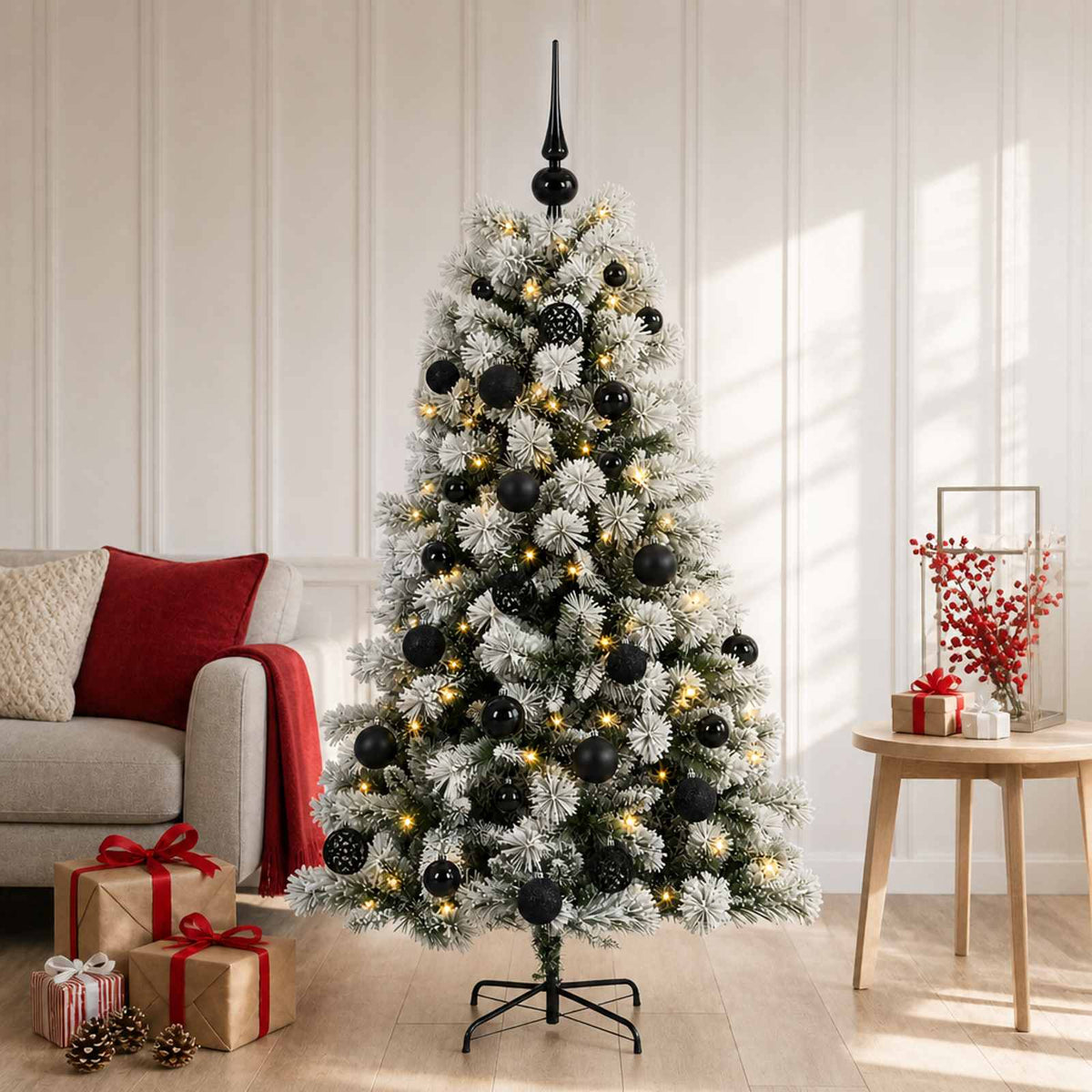 Artificial Hinged Christmas Tree with Baubles 150 cm 150 LEDs