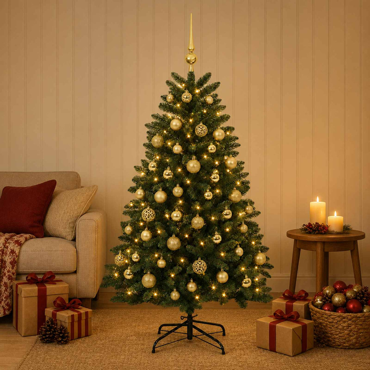 Artificial Christmas Tree Mid-green with Bauble 180 cm 300 LEDs