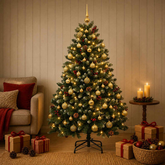 Artificial Christmas tree with ornaments 180 cm 300 LEDs