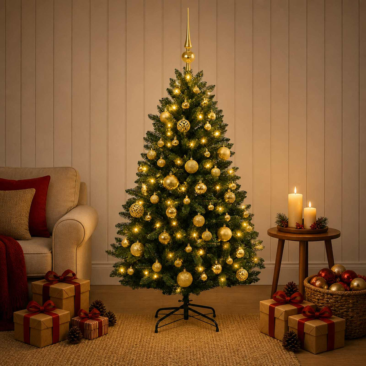 Dark Green Artificial Christmas Tree with Bauble 150 cm