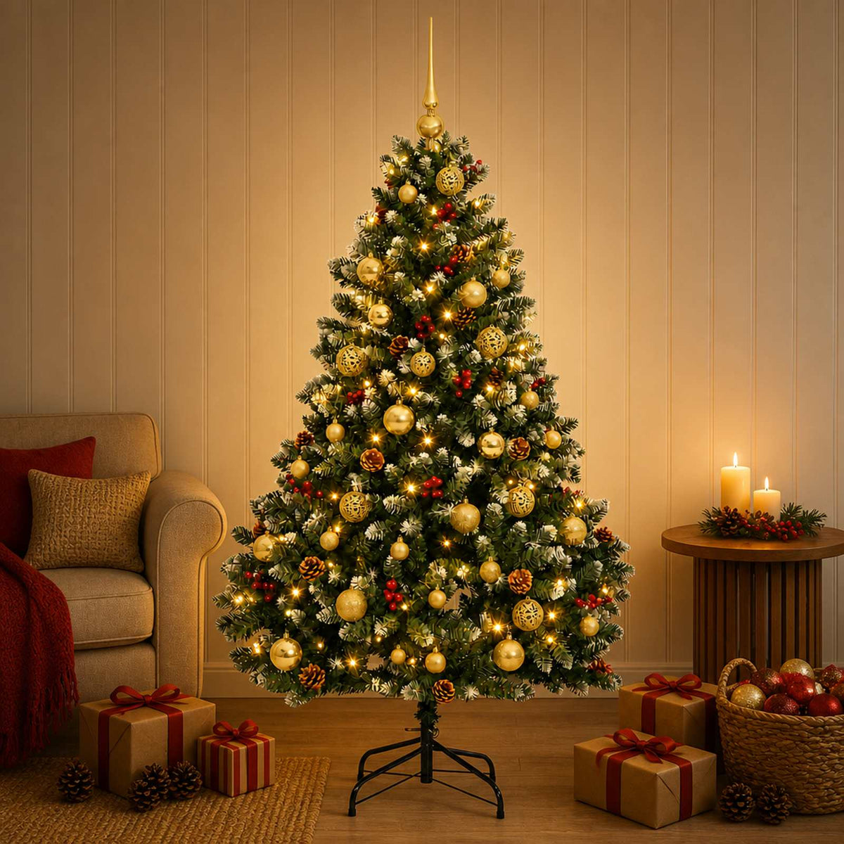 Artificial Christmas Tree Green with Baubles 180 cm 300 LEDs