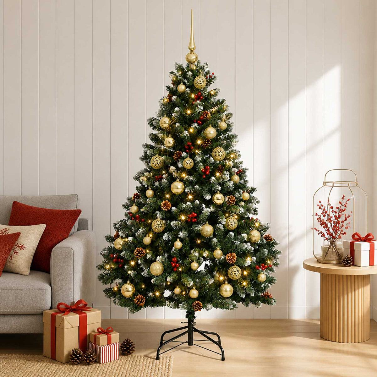 Artificial Christmas Tree Green with Baubles 180 cm 300 LEDs