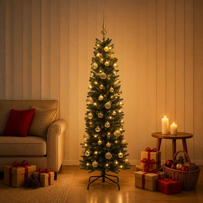 Artificial Slim Christmas Tree with Bauble 120 cm 150 LEDs