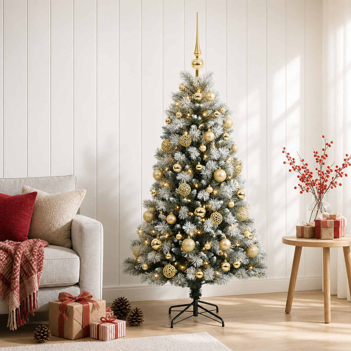 Artificial Hinged Christmas Tree with Baubles 150 cm 150 LEDs