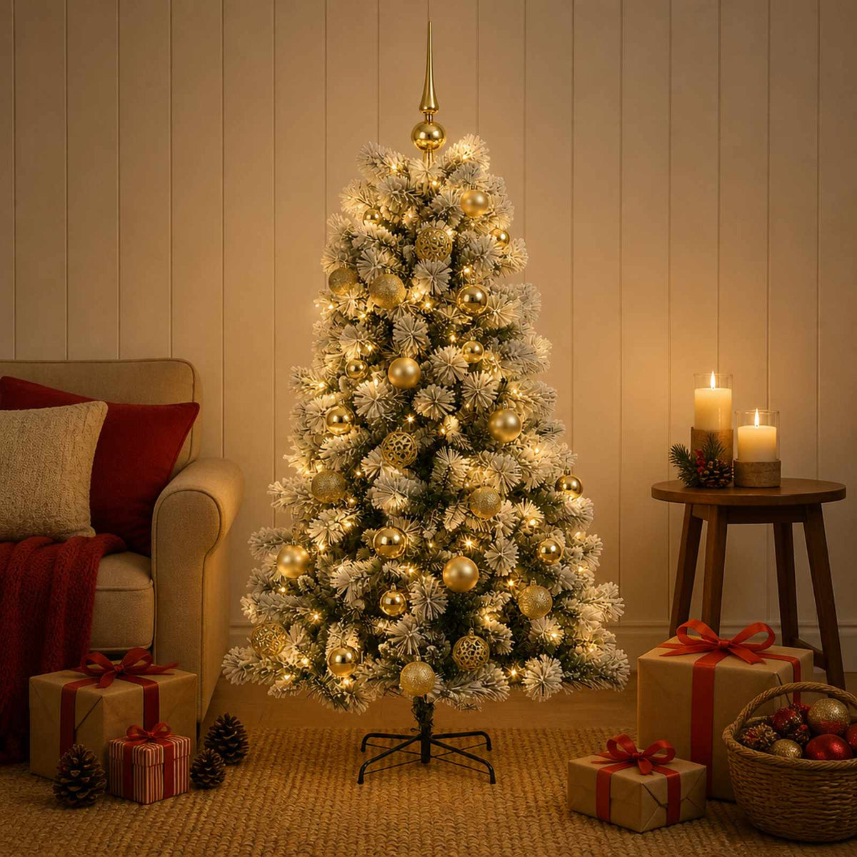 Artificial Hinged Christmas Tree with Baubles 150 cm 150 LEDs