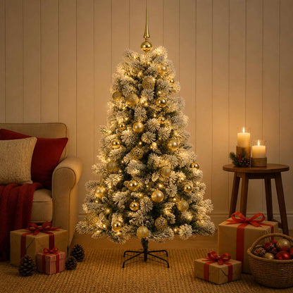 Artificial Hinged Christmas Tree with Baubles 150 cm 150 LEDs