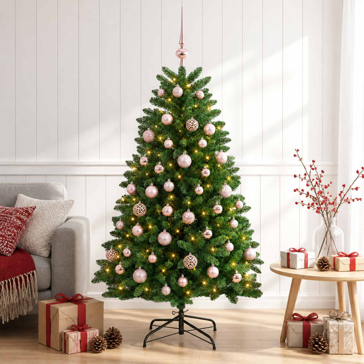Artificial Christmas Tree Mid-green with Bauble 150 cm 150 LEDs