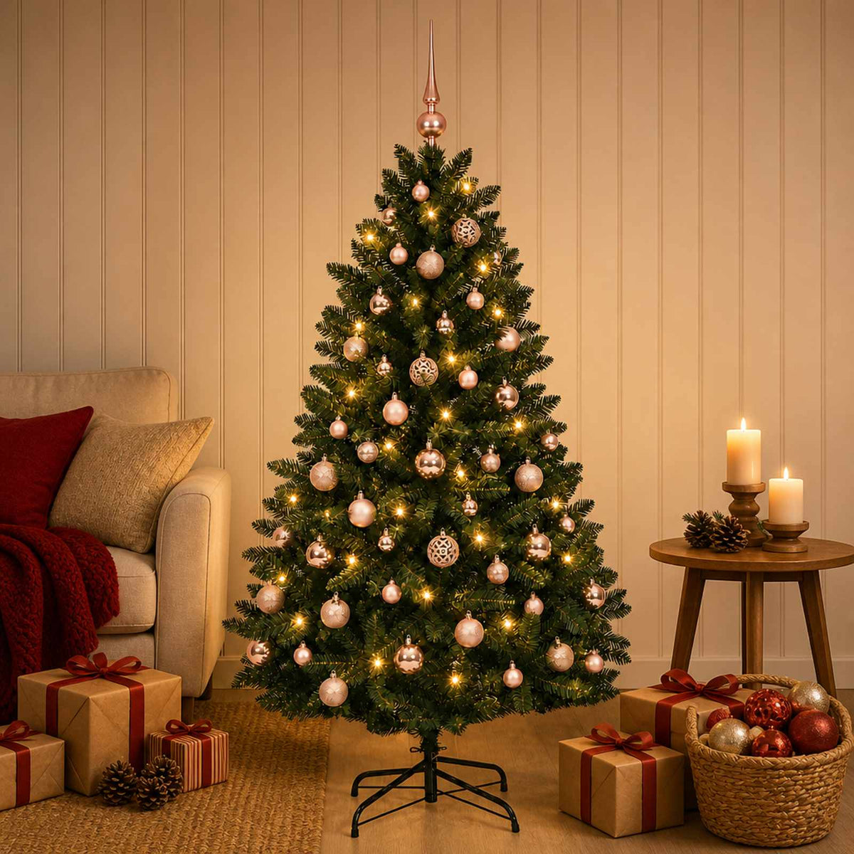 Artificial Christmas Tree Dark Green with Bauble 150 cm