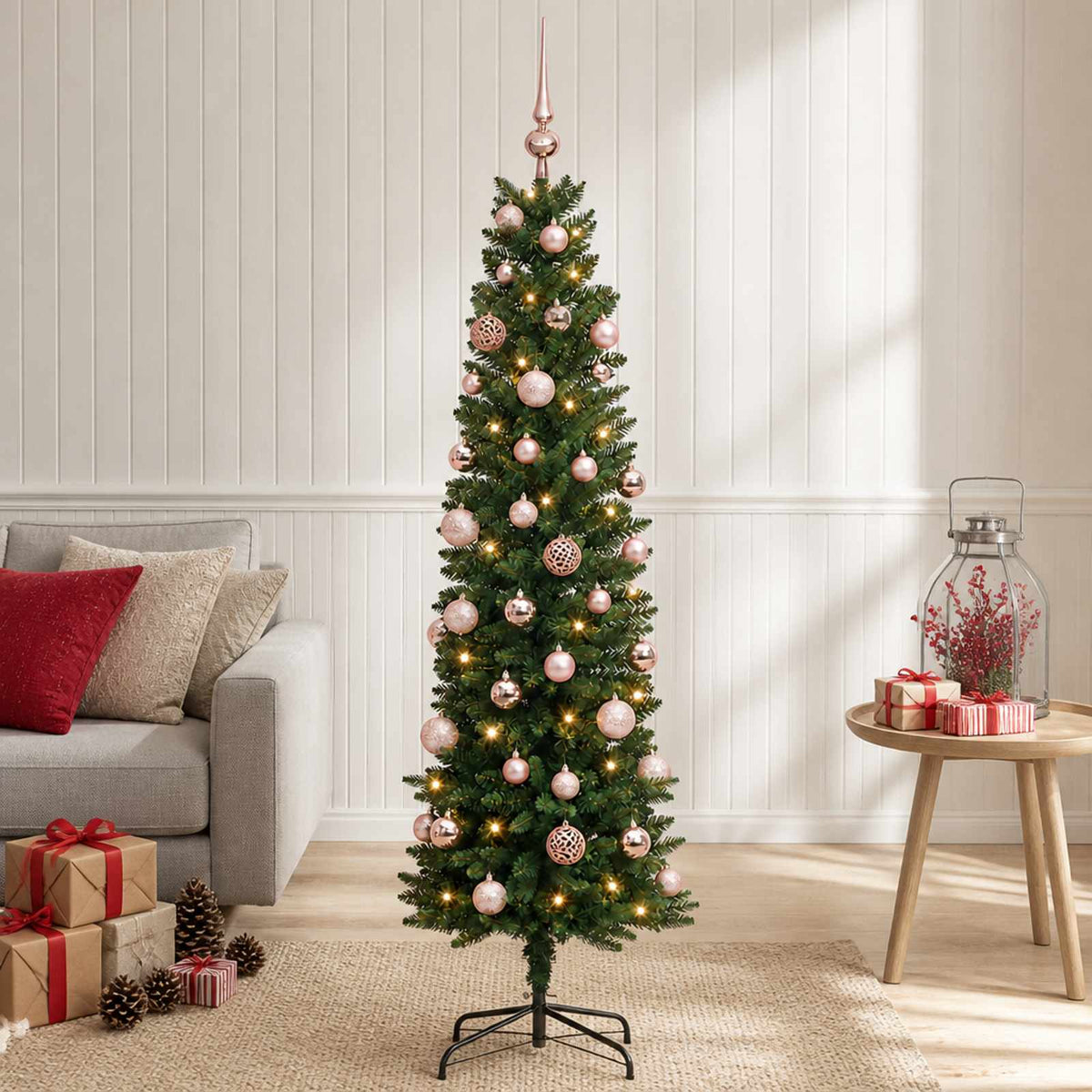 Artificial Slim Christmas Tree with Bauble 120 cm 150 LEDs