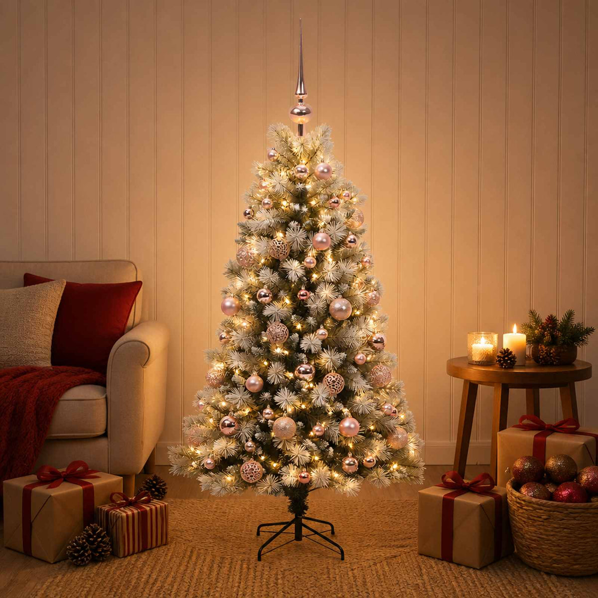 Artificial Hinged Christmas Tree with Baubles 150 cm 150 LEDs
