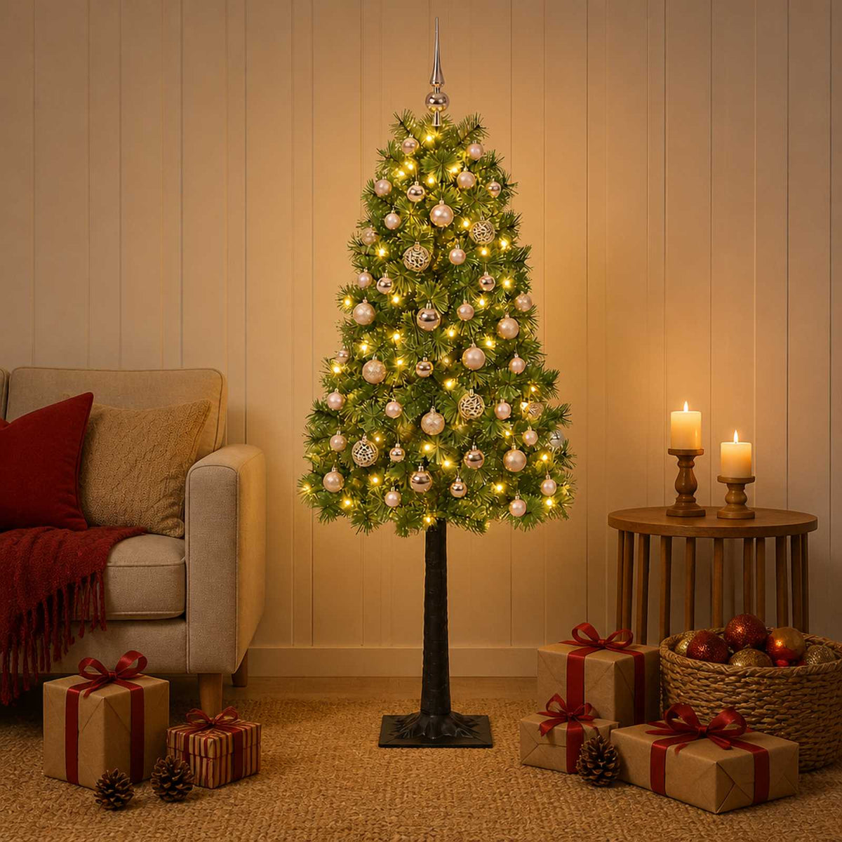 Artificial Hinged Christmas Tree with Baubles 120 cm 150 LEDs