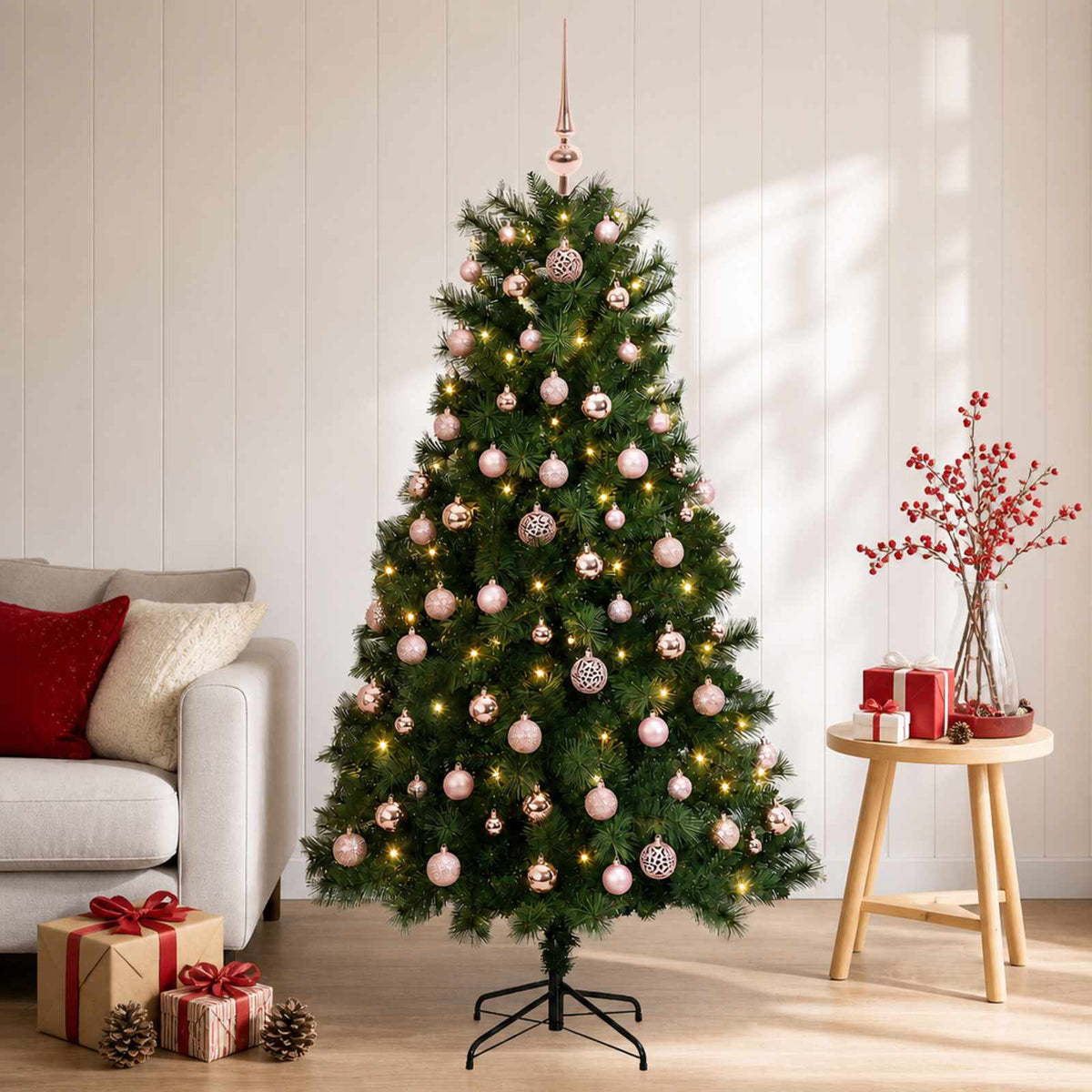 Artificial Hinged Christmas Tree with Baubles 150 cm 150 LEDs