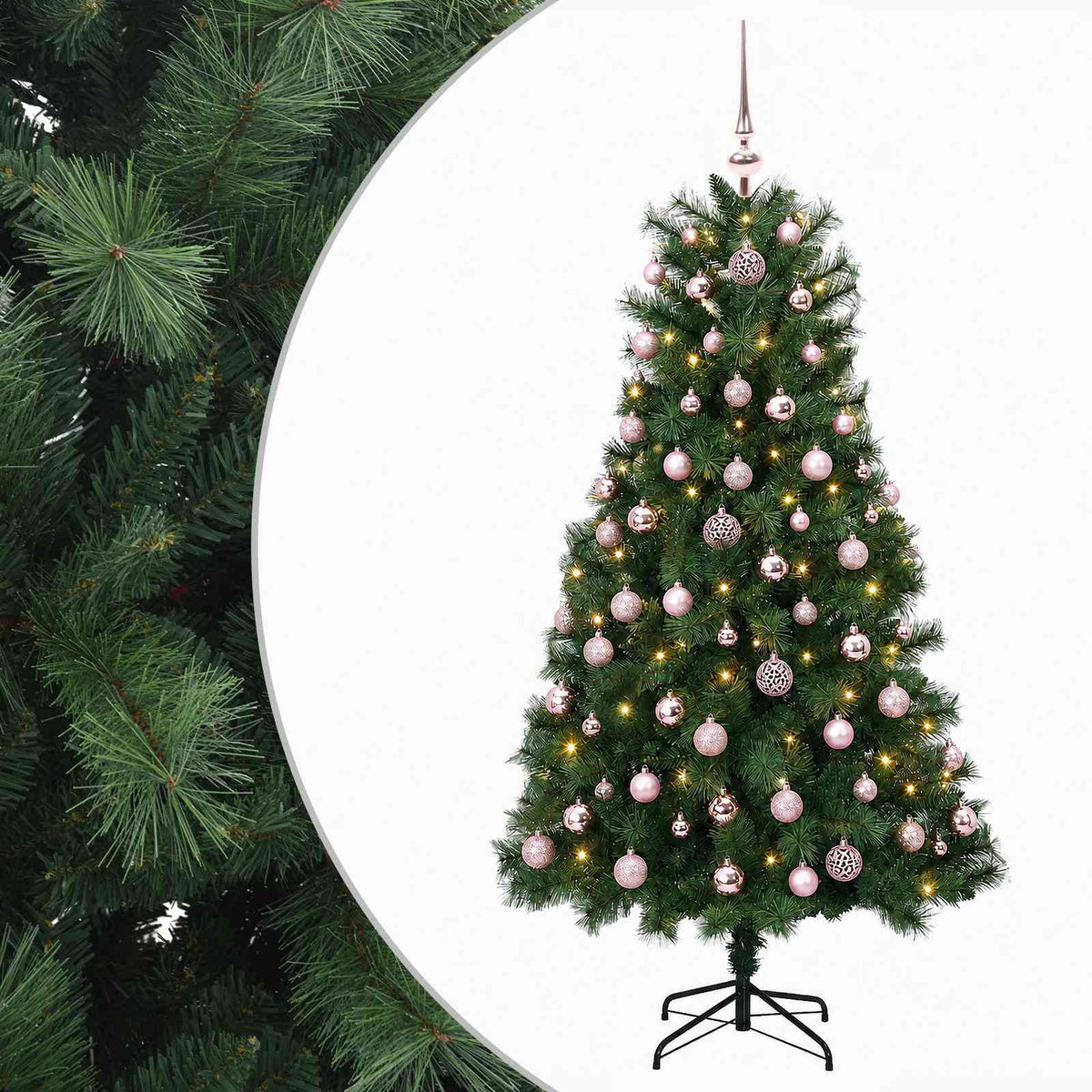 Artificial Hinged Christmas Tree with Baubles 150 cm 150 LEDs
