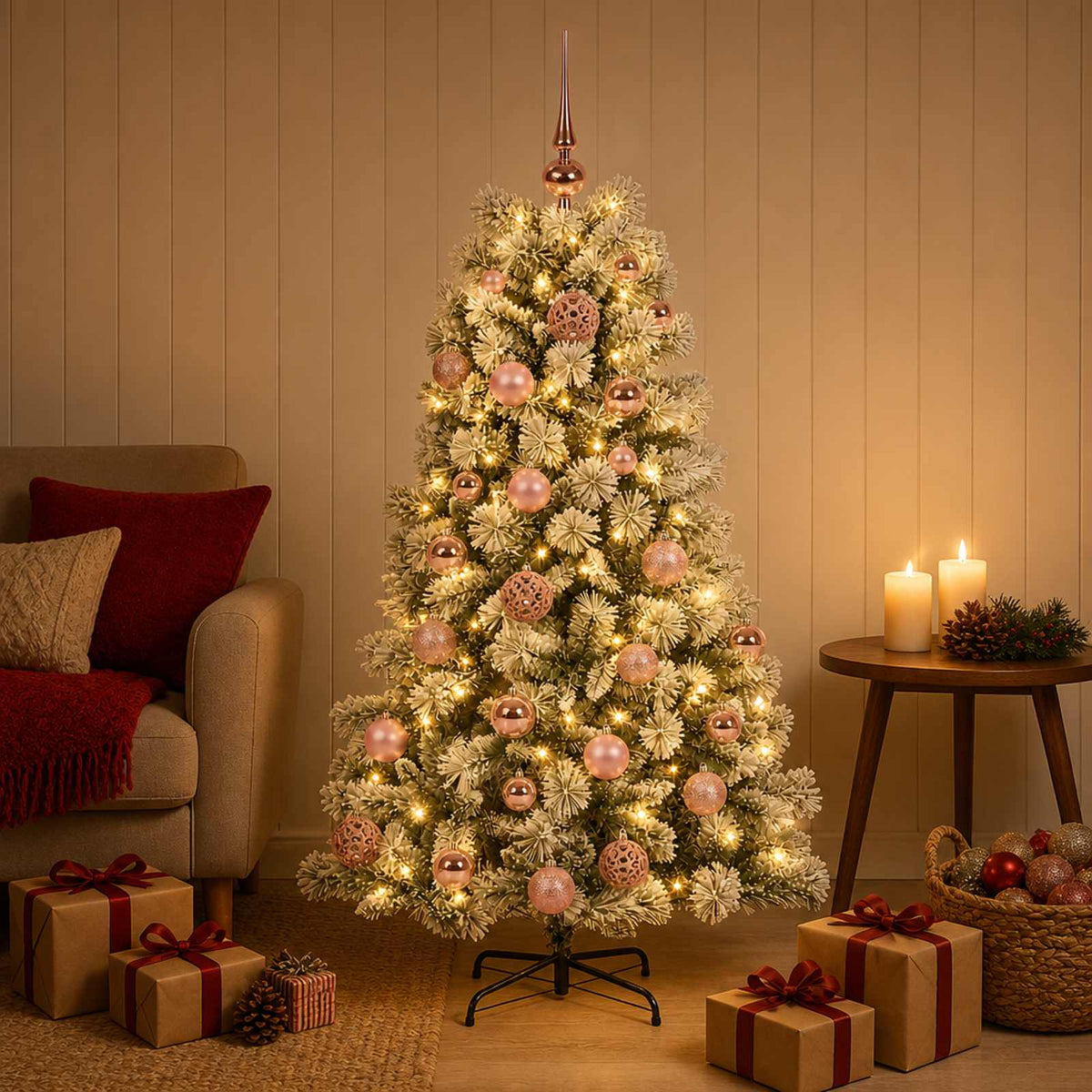 Artificial Hinged Christmas Tree with Baubles 150 cm 150 LEDs